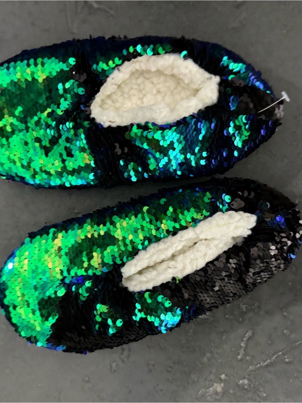 Sequin Plush-Lined Pet Hideaway Slippers - Green/Black